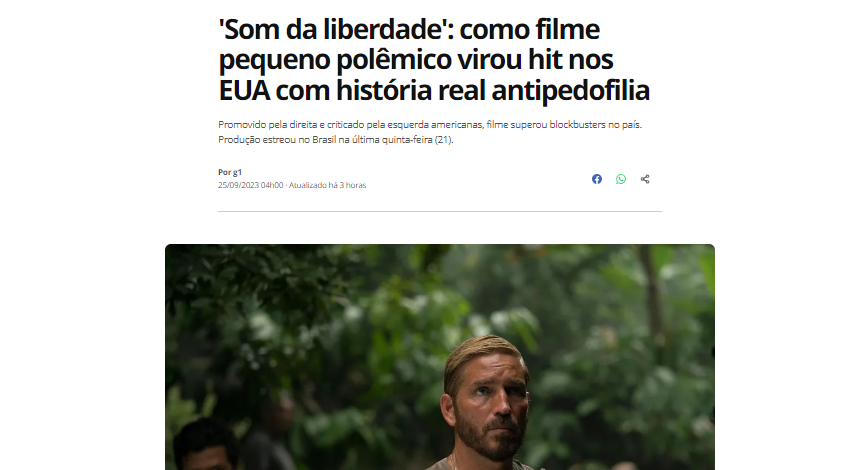 Som da liberdade': como filme pequeno polêmico virou hit nos EUA com  história real antipedofilia, Cinema